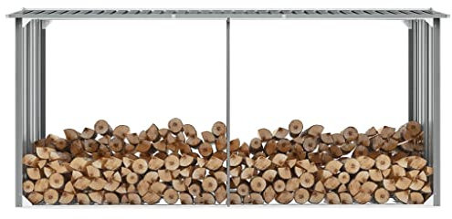 FENLAX Brennholzlager aus verzinktem Stahl 330x92x153 cm Grau Garten Feuerholz Unterstand Brennholzregal Metall Stapelhilfe für Brennholz Aussen Metall Kaminholzregal Feuerholz Aufbewahrung Außen