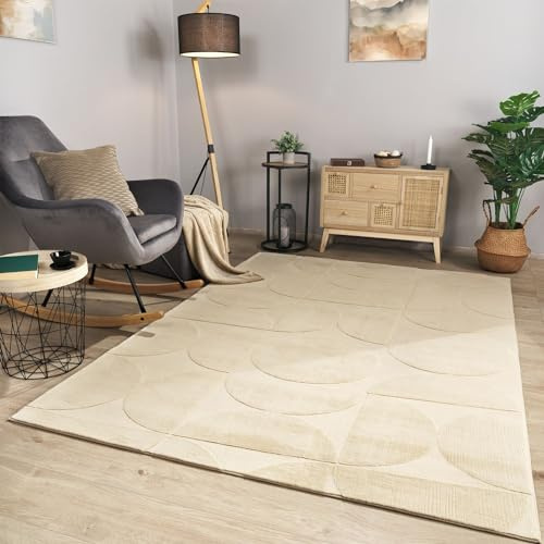 TT Home Wohnzimmer Teppich Esszimmer Kurzflor Geometrische Optik Skandi Boho Unifarben, Farbe:Beige Creme Taupe, Größe:80x150 cm