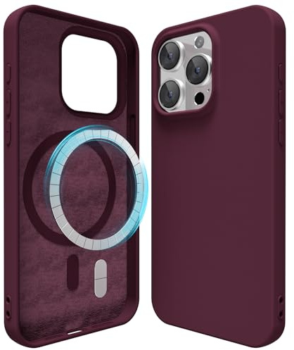 oakxco für 15 Pro Hülle Magsafe Silikon Handyhülle Bunt, Ultra Dünn Slim Case Einfarbig Handy Hülle Mädchen, Magnetisch Induktives Laden Schutzhülle Matt Silikonhülle Glatt, Weinrot Bordeaux