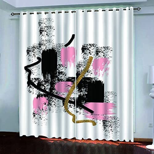 3D Vorhänge Mit Ösen Für Kleinkinderzimmer Schlafzimmer Schwarz-Rosa Graffiti Verdunklungs Vorhang Isolierend Wärmeschutz Geräuschreduzierung Gardinen Für Jungen- Und Mädchenzimmer 140 (B -6L0U+R5N4-3