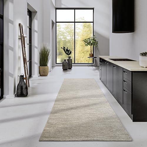 Elle Decoration Wollteppich Pradesh - Natur Wohnzimmerteppich - Handgewebt & Umweltfreundlich - Boho Teppich Wolle für Wohnzimmer, Schlafzimmer, Esszimmer, Flur, Küche - Linen Weiß, 80x200cm