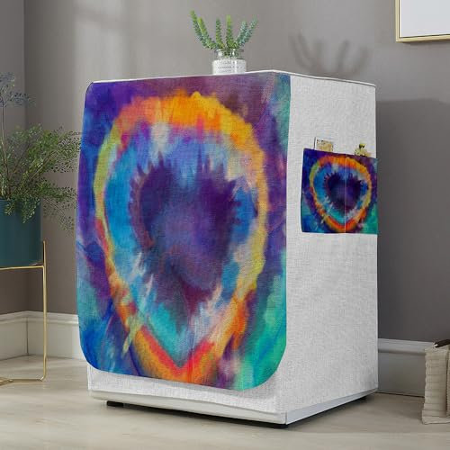 Highdi Funda de Lavadora Cubierta Exterior,Adapta a la Mayoría de Lavadoras y Secadoras de Carga Frontal Protector Solar a Prueba de Polvo (Patrón de teñido Anudado 7,M Capacidad 8~10KG)