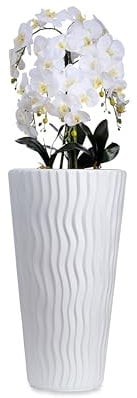 Generisch Blumentopf künstliche Orchidee Schmetterling Textil sehr Gross 140cm XXL Deko wie Echt elegant (Topf Weiss/Weisse Orchideen)