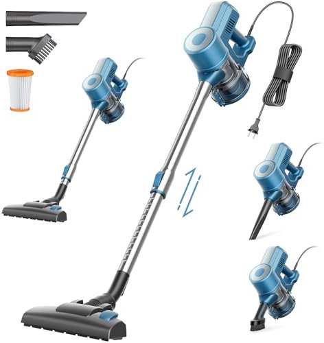 EICOBOT S12 Aspirateur Balai Filaire, 18kPa Aspirateur Balai Filaire Puissant, Filtre HEPA, Faible Consommation Energie 450 W, 7m Câble, Multi Scénario, Adapté Sols Durs Poils Animaux,Couleur Saphir