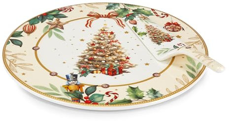 Fade Piatto torta, panettone natalizio in porcellana con paletta Alya 30 cm