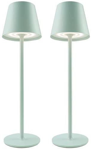 Rechargeable Lamps Full Metal Set of 2, Rechargeable Table Lamps UK with 3 Color Modes, 5200mAh Battery Operated Lamp, Touch Control Wireless Lamp Indoor and Outdoor IP54 Waterproof (Macaroon Blue)