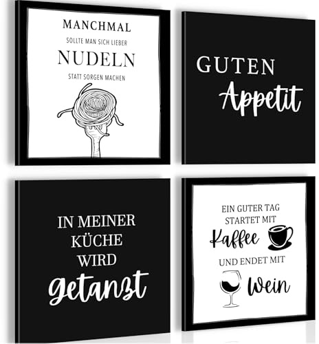Novart Bilder Set Küche - KOMPLETT AUFHÄNGFERTIG - Weiss Küchenbilder Esszimmer - 4 Moderne Wandbilder - N030544a