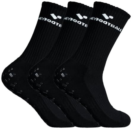 HEYFOOTBALL - Premium Fußballsocken - 3 Paar - Schwarz - Größe 39-46 - Rutschfeste Fußball Socken, Atmungsaktive Grip Sportsocken, Anti-Rutsch Fussball Socken