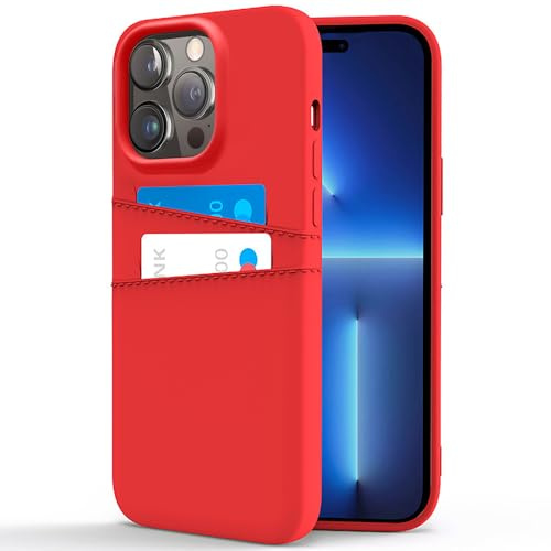 COBATREE Wallet Case for iPhone 16 Pro,Silicone Case with 2 Card Holder Slim Flexible TPU Shockproof Protective Phone Cover with 2 Card Slot Wallet Case for iPhone 16 Pro 6.3 inch-Red