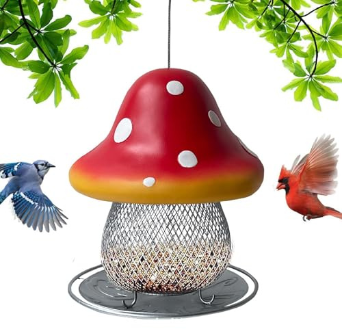 Solar Vogelfutter - Verwendung im Freien, roter Pilz Solarpilz | Vogelfutter | Metallkolibri Balkon Wildvogelhäuschen - automatischer Farbwechsel im Freien