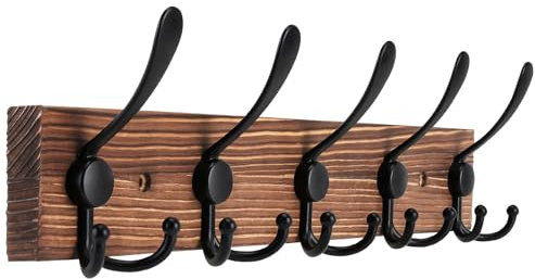 Gohiuo Perchero rústico de pared de 42.9 cm, perchero de pared con 5 ganchos triples, colgador de madera resistente para entrada, abrigos colgantes de granja, sombreros, bolsos, toallas