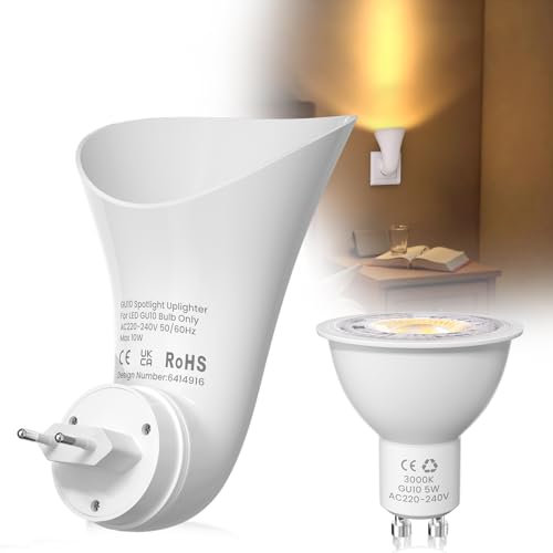 BrightArk GU10 Plugin Foco Uplighter, GU10 Led Aplique Lampada Pared con EU Enchufe para Dormitorio, Luz Cálida 3000k (LED Bombilla inclusa)
