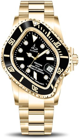 ILLIMITE Schmelzende Automatikuhren für Herren, japanische Miyota 8215, selbstaufziehend, mechanisches Uhrwerk, wasserdicht, Edelstahl, Kunst, surrealistische Armbanduhren, Goldschwarz, Classic