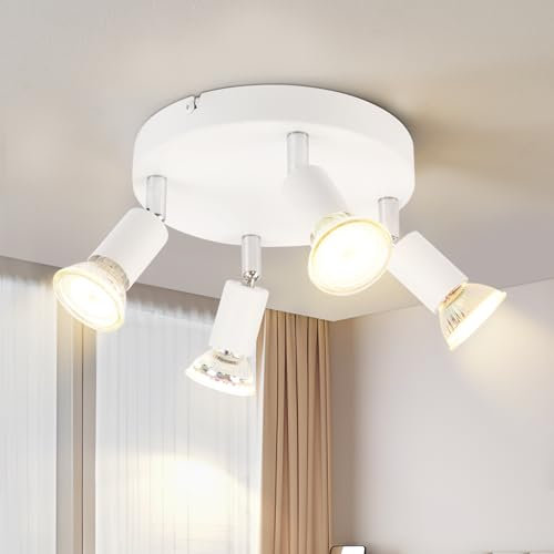 Glitzerlife Deckenstrahler Rund Deckenspots Weiß - Deckenlampe 4 Flammig Deckenleuchte GU10 Schwenkbar Metall Modern für Flur Schlafzimmer Küche Gang Esszimmer Wohnzimmer