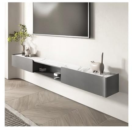 Fernsehtisch Schwebender TV-Ständer mit 2 Schubladen, an der Wand montierter TV-Schrank mit schwebenden Regalen aus Schieferarbeitsplatte, moderne Entertainment-Medienkonsole for das Wohnzimmer TV Boa