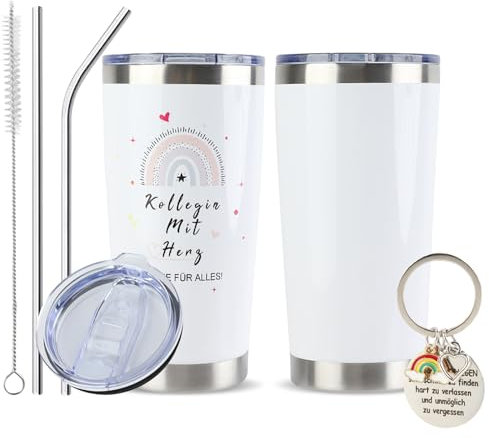 FYting Taza térmica personalizada, con grabado, colega con Heng Danke für ALLES!,con llavero y pajitas a juego, regalos para colegas