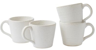 MELETĒ Juego de tazas de cerámica de cerámica de 4 a 14 onzas con asa, perfectas para bebidas calientes y heladas, aptas para microondas y lavavajillas, estilo minimalista rústico, crema de avena