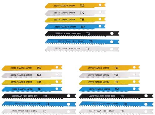 21 Pcs Jigsaw Blades for Wood, Woodworking Curve Jig Saw Blades with Coarse Fine Teeth Saw Blades for Cutting Jig Saw Tool Daily Household Specialty