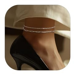 FaithHeart 2pcs Chaînes de Cheville pour Femme en Acier Inoxydable - Bracelets de Pieds à Maille Trombone 2mm et 3mm - Collier de Cheville Ajustable de 22+5cm