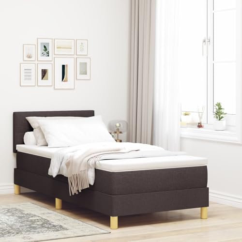 vidaXL Boxspringbett mit Matratze Dunkelbraun Gepolstert 100X200 cm Stoff Für Erwachsene Natürliche Holzbeine Einfache Montage Und Komfort Rahmen Topper Erwachsene Schlafzimmermöbel Geknöpft Einzel