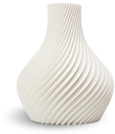 NATUMO Design 3D Vase Kunststoff „Bulba“– bruchsichere Blumenvase modern, Deko Vase mit skulpturaler Form (Weiß, 24cm)