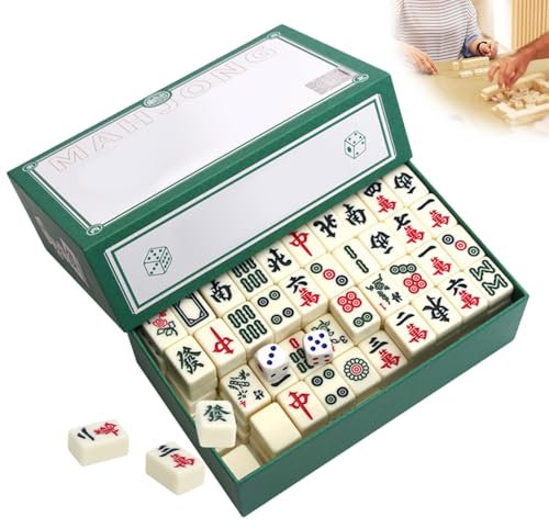 Mini Mahjong Set, Tradicional Juego de Mahjong Chino con 144 Piezas Majong, Mini Juego de Majong Chino con Dados para Viaje Familiar Game, Fiestas y Reuniones de Amigos