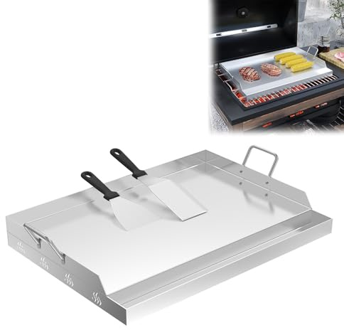 LZQ Plaque de cuisson en acier inoxydable avec poignées 54 x 41 x 7 cm | Plancha en acier inoxydable pour barbecues à gaz et au charbon de bois | Surface de cuisson | Accessoires de barbecue pour