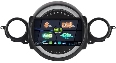 SXAUTO『Built-in 4G LTE/DAB』Android 15-6G+128G Autoradio Per BMW Mini Cooper R55 R56 (2007-2013) - CarPlay/Android Auto - Camera + MIC - WIFI Fast-boot Volante 360-CAM HDMI - 2 Din QLED 9 Pollici