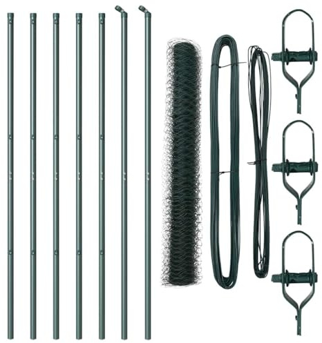 vidaXL Zaunpfosten Grün 10 x 1 m (50 mm Netz) Stahl und PVC, Garten & Terrasse, Robustes Stahlzaun, Moderne Zaunpaneele, Sicherheitsstangen, Wohnbereich abschottend