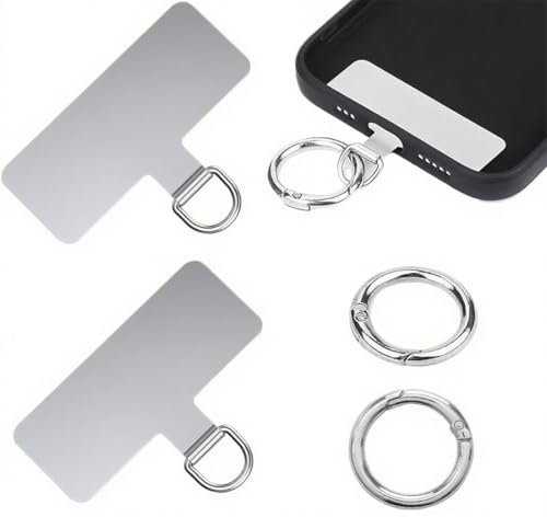 COYUN Patch pour Lanière de Téléphone, Lot de 2 Patins de Chaîne de Téléphone Portable et 2 Fermoirs à Ressort, Crochet de Lanière Universel pour Étui de Téléphone Portablel, sans colle (argent)