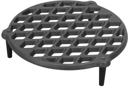WELL GRILL Ø 22cm Rund Gusseisen Grillrost Stapelrost mit 3 Beinen für 4.5 QT Dutch Oven Untersetzer, Raketenofen, Topfständer Grillplatte Gussrost Gusstopf Grill Zubehör