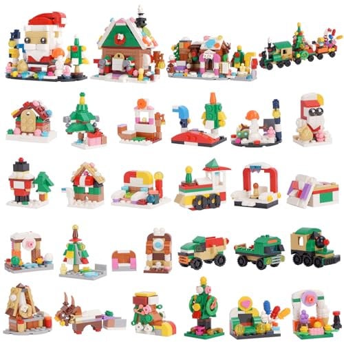 Vinbosion Weihnachts Bausteinset,24 Tage Adventskalender Bauspielzeug,Bausteine Modell Geschenk zu Weihnachten(841PCS)