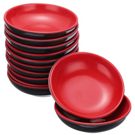 QUARKZMAN 12Pcs MF Bols Ronds À Trempette, Petits Bols Noirs Rouges Pour Accompagnement Assiettes À Assaisonnement Tasses Bols À Coulis Service Set Pour Condiments Desserts Maison BBQ Fête