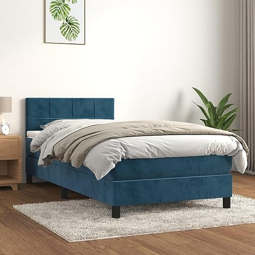 Hommdiy Boxspringbett mit Matratze Polsterbett Dunkelblau 90x190 cm Samt Block mit Quadraten