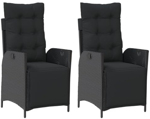 XHNIFBN 2er Set verstellbare Gartenstühle Schwarz aus PE Rattan 57x61x93 cm cremefarbene Polster für Balkon Terrasse und Garten