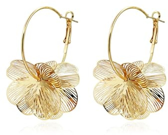 Tastetreasure Boucles d'oreilles pendantes en forme de fleur dorée pour femme, style bohème, élégantes et mates en forme de marguerite, pour fête de mariage d'été, 1 paire