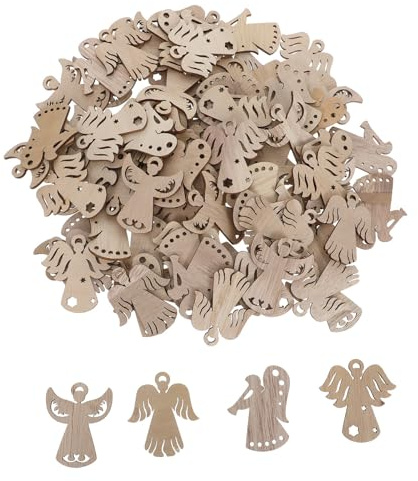 PACKOVE 100 Stück Holzengel zum Bemalen mit Glatter Oberfläche und 5 Löchern Rustikaler Weihnachtsschmuck für Kreative Bastelprojekte und Weihnachtsdeko im Landhausstil