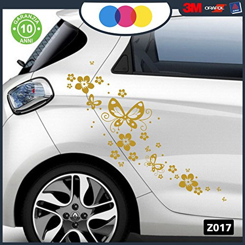 Adesivi per Auto - Fiori E Farfalle- Auto Macchina - novità!! Auto Moto Camper, Stickers, Decal (Dorato)