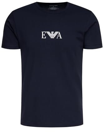 Emporio Armani Men's Essential Monogram 2-Pack T-Shirt with Crew Neck, Marine/Marine, L (Pack of 2)