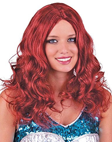 Langhaar Locken Perücke Eireen - Rot - Feurige Damenperücke zu Meerjungfrau Hexe Nixe Kostüm Steampunk Karneval Mottoparty Halloween