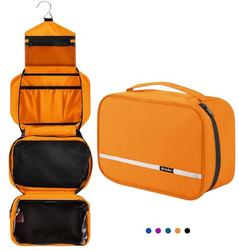 homchen Hanging Travel Toiletry Bag, Waterproof Folding Portable Cosmetic Wash Bag for Men and Women (L, Orange)