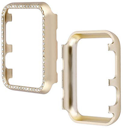 Kompatibel mit Apple Watch 38mm Hülle Glitzer Gold, Bling Shiny Shell Cover mit Strass Diamant Ultra Slim Uhr Zubehör Aluminium Bumper Schutz Hüllen Tasche Kompatibel mit Apple Watch Series 3/2/1 38mm