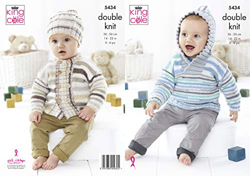 King Cole 5434 Knitting Pattern Sweater Jacket and Hat in Candystripe DK and Big Value Baby DK