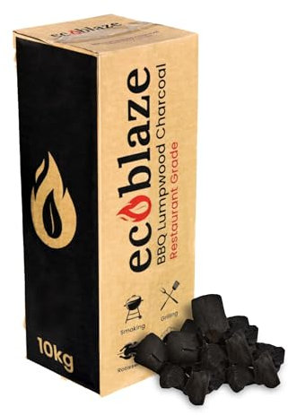 Ecoblaze Restaurant Grade Lumpwood Charcoal Box - 1 x 10kg - BBQ Charcoal, Easy to use, Ideal fuel, Perfect for BBQs, Portable Barbecues, Charcoal BBQs, Smokers & More