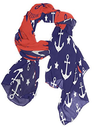 Mnsruu Langer Schal mit Anker-Motiv, Blau / Weiß