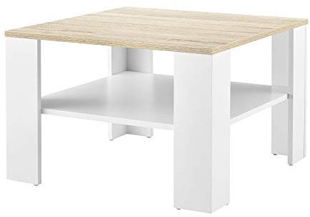 [en.casa] Couchtisch Aachen Beistelltisch 60x60x40 cm Wohnzimmertisch mit Ablage Sofatisch Kaffeetisch Weiß/Eiche-Optik