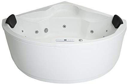 Whirlpool Badewanne Verona Profi 135x135 cm rund Made in Germany 21 Düsen LED Heizung Ozon Radio Touch Display Eckmontage links/rechts – ohne Armaturen