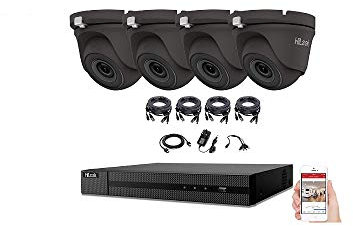 HIKVISION HILOOK 5MP CCTV SYSTEM 4CH 5 MP DVR CAMERA INDOOR OUTDOOR 4X DOME TURRET CAMERAS 2OM NIGHT VISION HDMI KIT (1TB HDD, GREY)