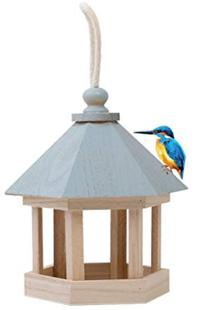 Akemaio Hanging Wooden House Seed Station - Bird Feeder with Roof Shelter for Garden, Protection Against Snow