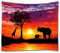 A.Monamour Wandteppich Schattenbild Elefanten Giraffe Baums Afrikanischen Tiere Bunten Himmel Stoff Tapisserie Wandbehang Wanddeko Wandkunst Wandbilder Wandtuch für Wohnzimmer Schlafzimmer